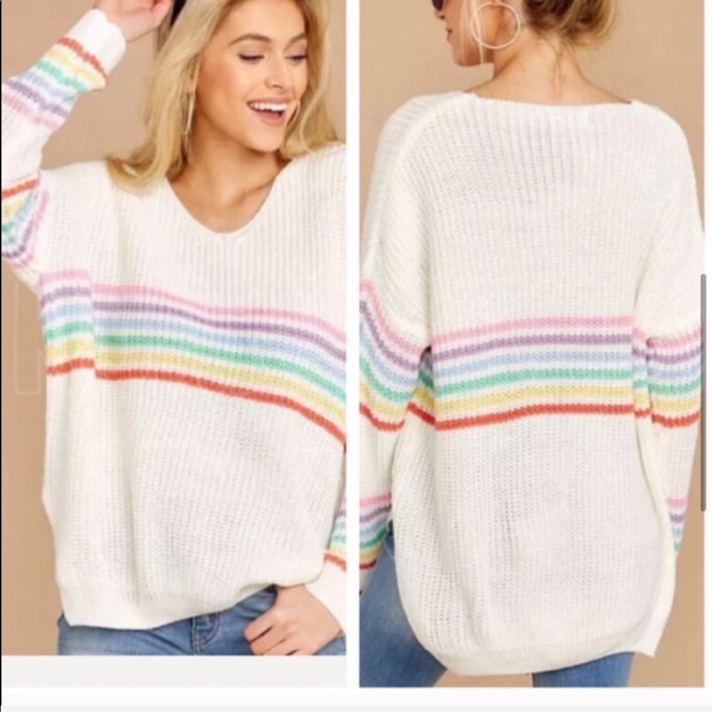 Bohemian Pastel Rainbow Stripe Sweater Top - Picture 5 of 8